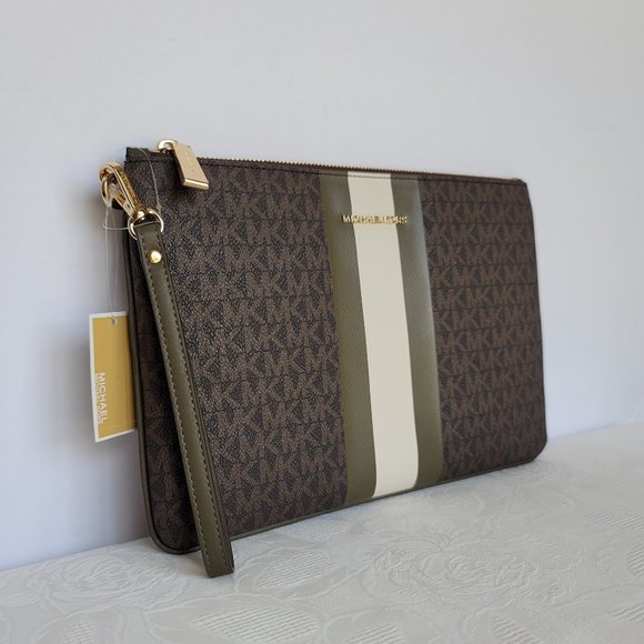 MICHAEL KORS Jet Set Large Zip Pouch Wristlet-Brown/Olive color - Picture 2 of 15